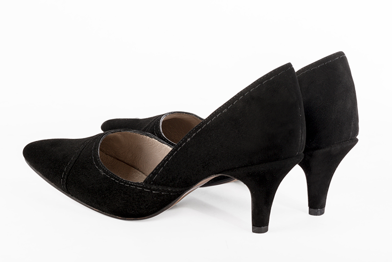 Matt black women's open arch dress pumps. Tapered toe. Medium slim heel. Rear view - Florence KOOIJMAN